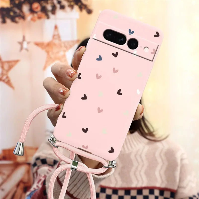 Funda trasera de silicona suave para Google Pixel 7 Pro 5G, correa para collar. C.G.XXI