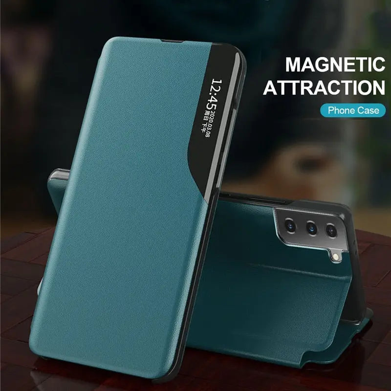 fundas de teléfono de cuero magnético View Window Smart Flip Case para Samsung Galaxy A52S 5G C.G.XXI