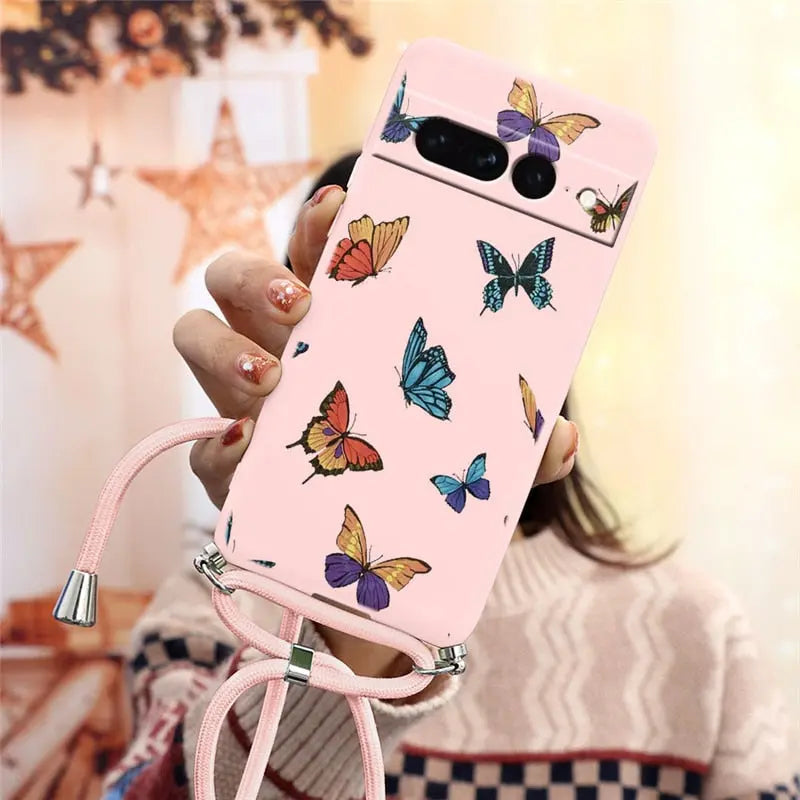 Funda trasera de silicona suave para Google Pixel 7 Pro 5G, correa para collar. C.G.XXI