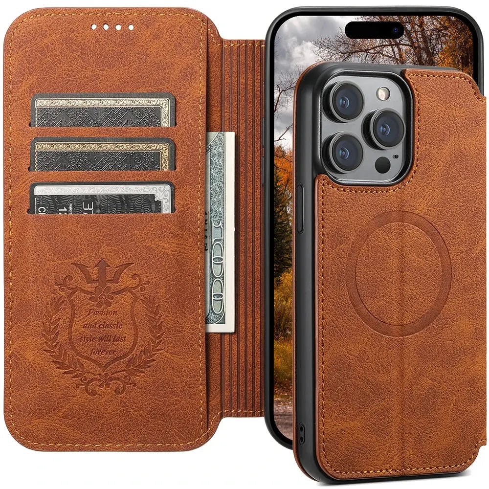 SUTENI-Funda de cuero Magsafe para teléfono, carcasa de lujo para iPhone 12, 13, 14, 15 Pro Max Plus, Ultra Flip Wallet, tarjetero - La zona Apple