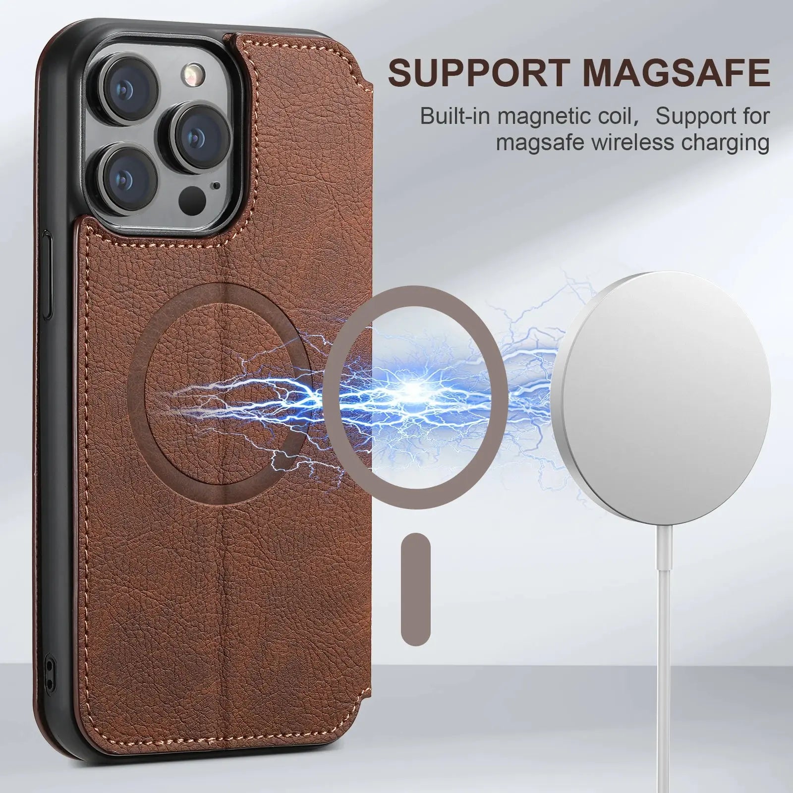 SUTENI-Funda de cuero Magsafe para teléfono, carcasa de lujo para iPhone 12, 13, 14, 15 Pro Max Plus, Ultra Flip Wallet, tarjetero - La zona Apple