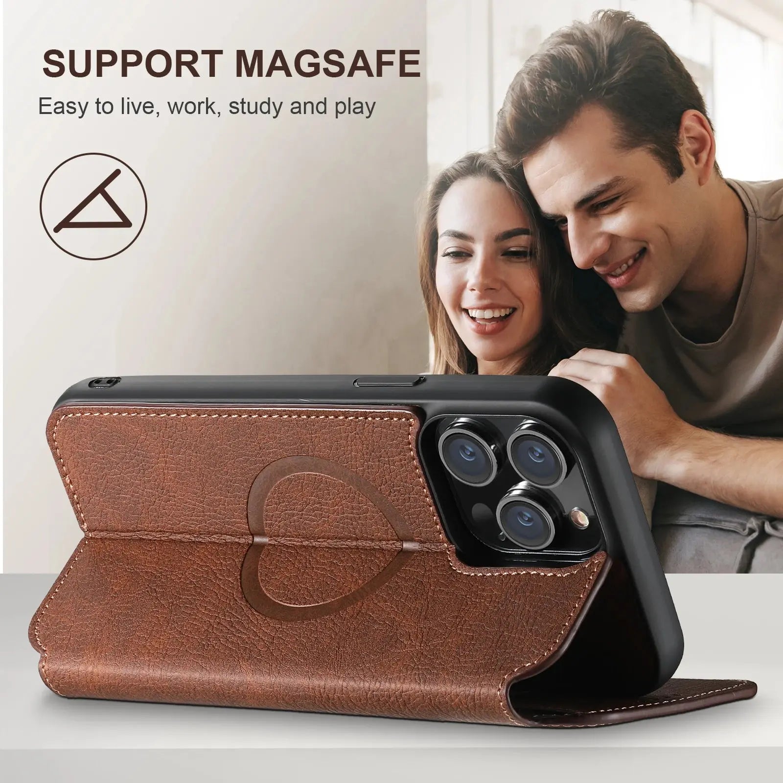 SUTENI-Funda de cuero Magsafe para teléfono, carcasa de lujo para iPhone 12, 13, 14, 15 Pro Max Plus, Ultra Flip Wallet, tarjetero - La zona Apple