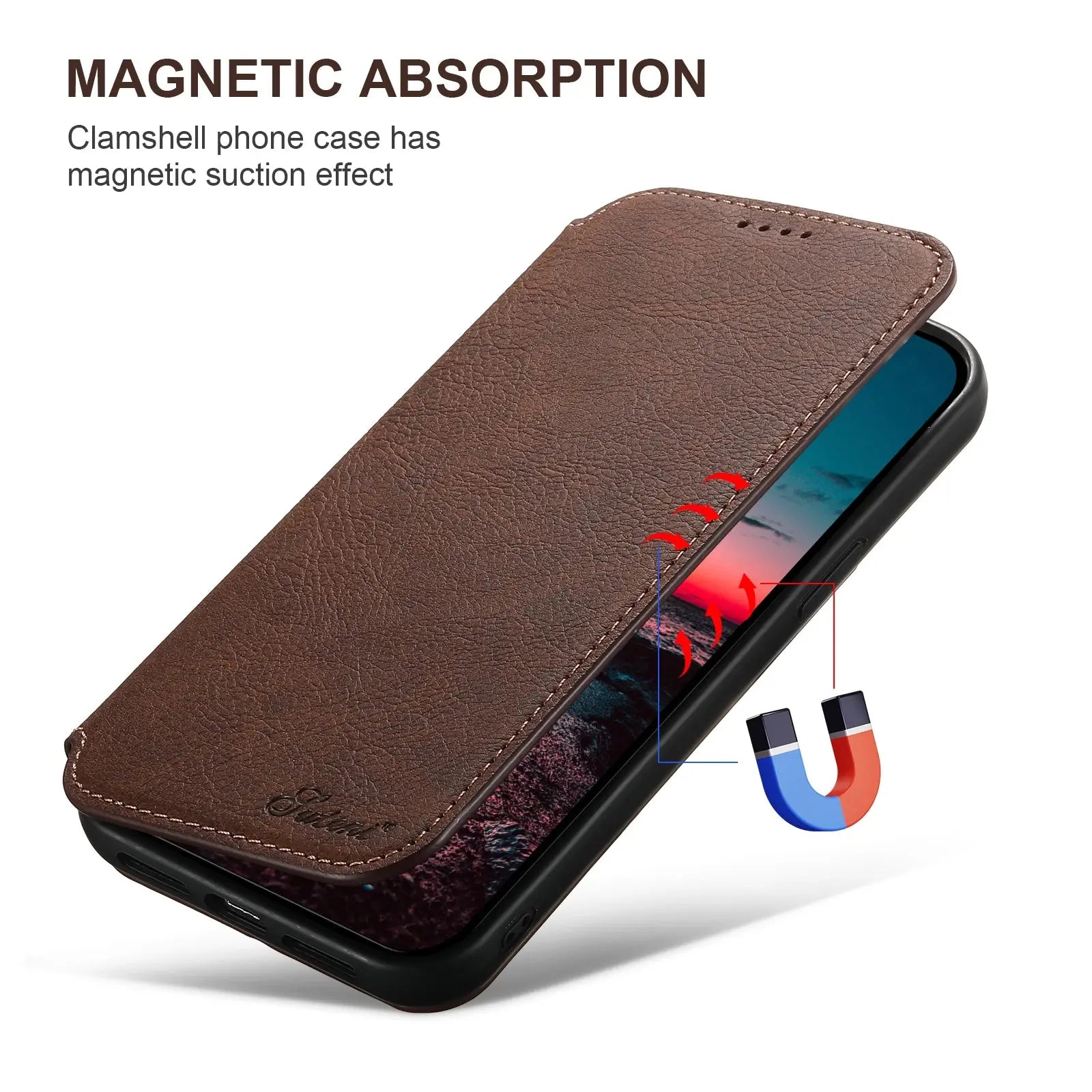 SUTENI-Funda de cuero Magsafe para teléfono, carcasa de lujo para iPhone 12, 13, 14, 15 Pro Max Plus, Ultra Flip Wallet, tarjetero - La zona Apple