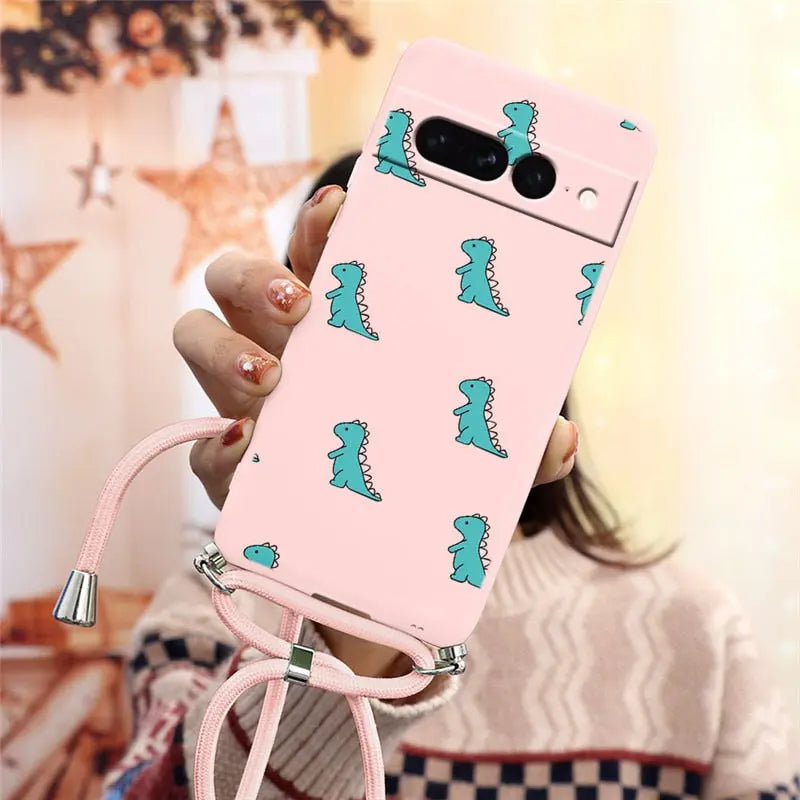 Funda trasera de silicona suave para Google Pixel 7 Pro 5G, correa para collar. C.G.XXI