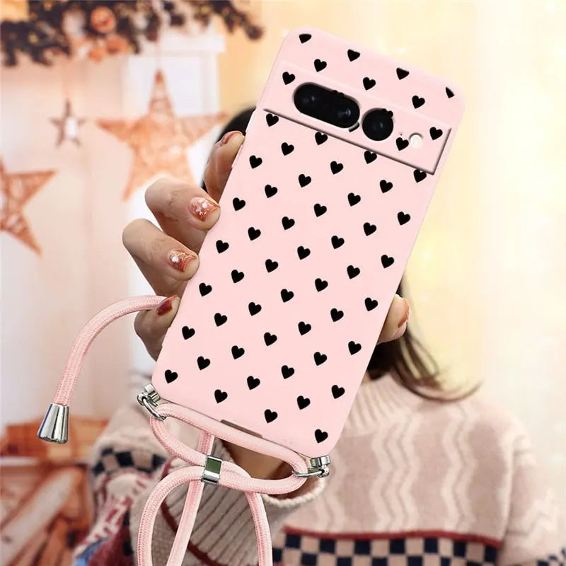 Funda trasera de silicona suave para Google Pixel 7 Pro 5G, correa para collar. C.G.XXI