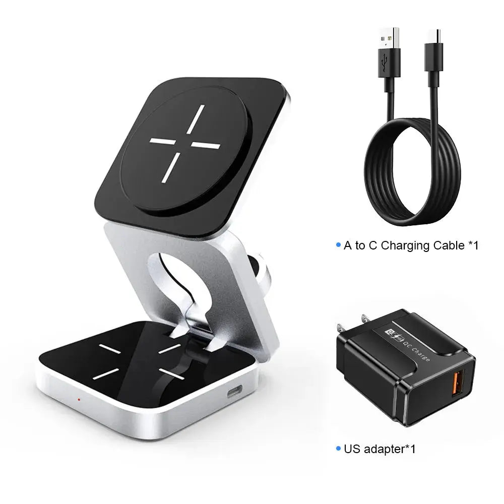 Soporte de cargador inalámbrico magnético plegable 3 en 1 para iPhone 14, 13, 12 Pro/Max/Plus, AirPods 3/2 alidrosip