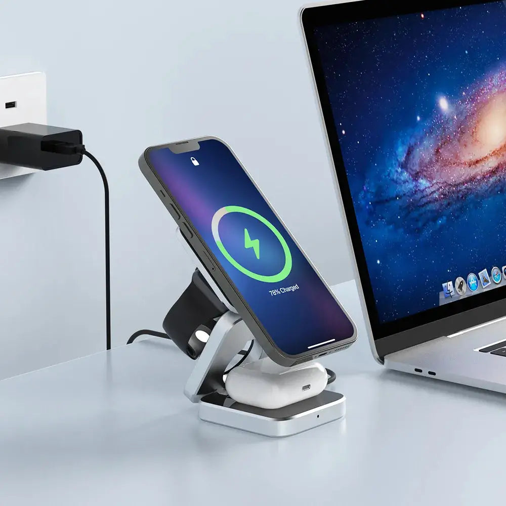 Soporte de cargador inalámbrico magnético plegable 3 en 1 para iPhone 14, 13, 12 Pro/Max/Plus, AirPods 3/2 alidrosip