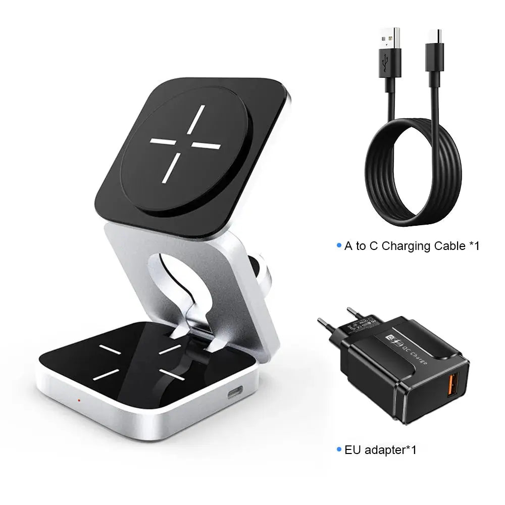 Soporte de cargador inalámbrico magnético plegable 3 en 1 para iPhone 14, 13, 12 Pro/Max/Plus, AirPods 3/2 alidrosip