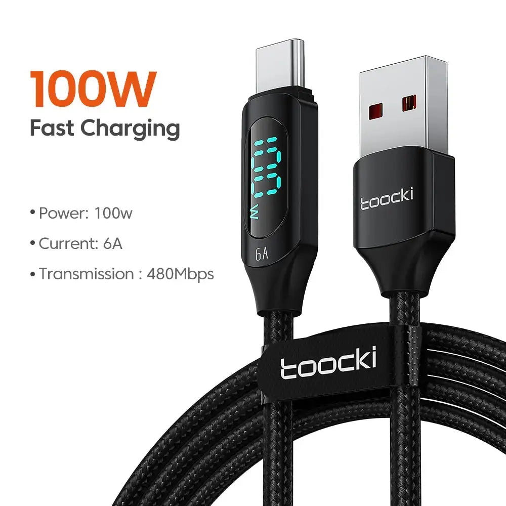 Toocki-Cable USB tipo C de carga rápida, Cable de datos para Huawei Honor, Xiaomi, Samsung, 1m, 2m, 100W - La zona Apple