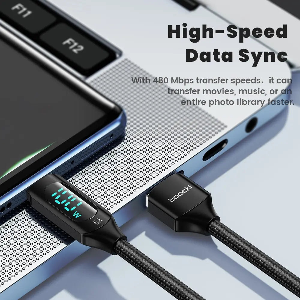 Toocki-Cable USB tipo C de carga rápida, Cable de datos para Huawei Honor, Xiaomi, Samsung, 1m, 2m, 100W - La zona Apple