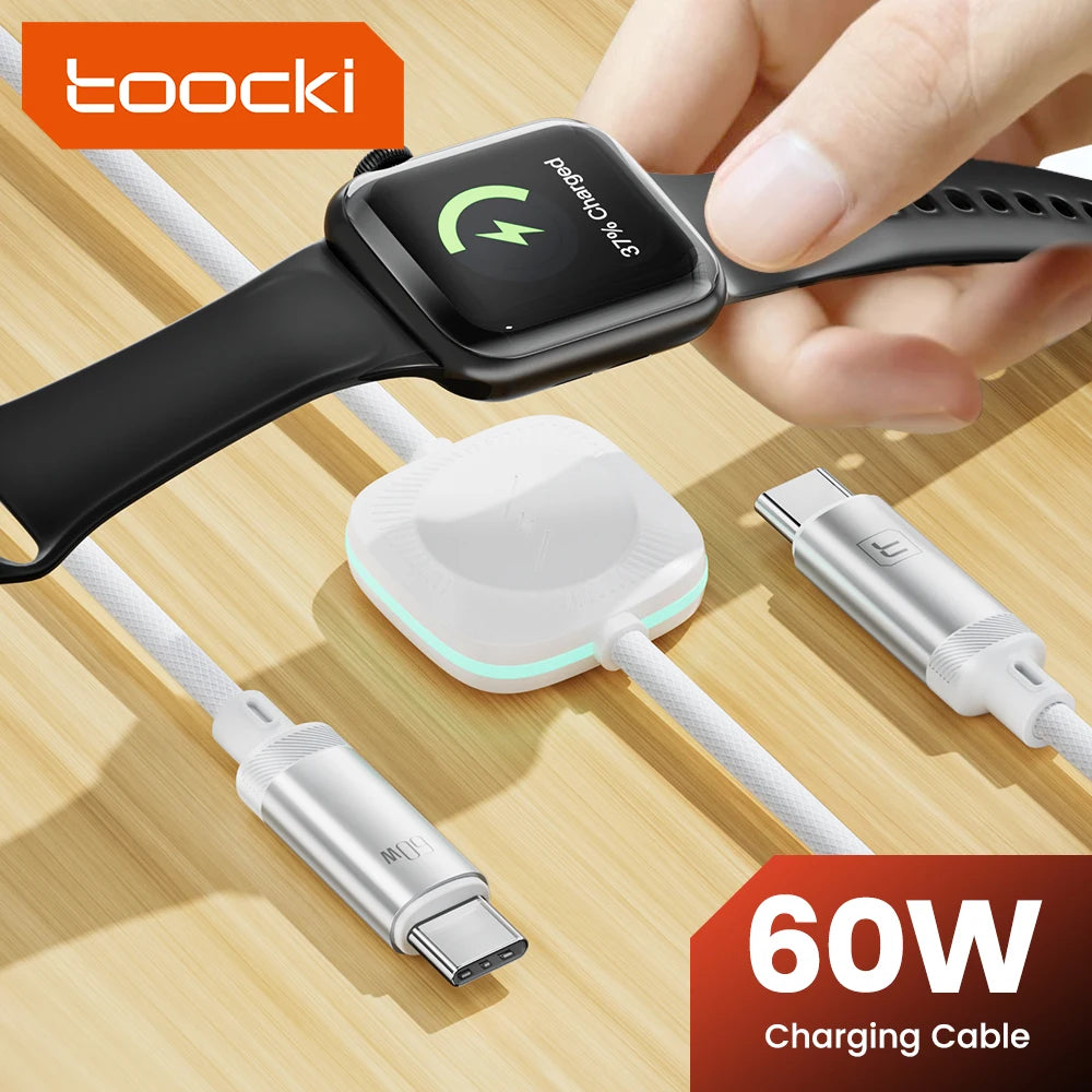 cargador inalámbrico magnético 2 en 1 para iWatch 8, 7, 6 SE, estación de carga rápida USB con Cable PD de 60W tipo C para iPhone 15, 14 - La zona Apple
