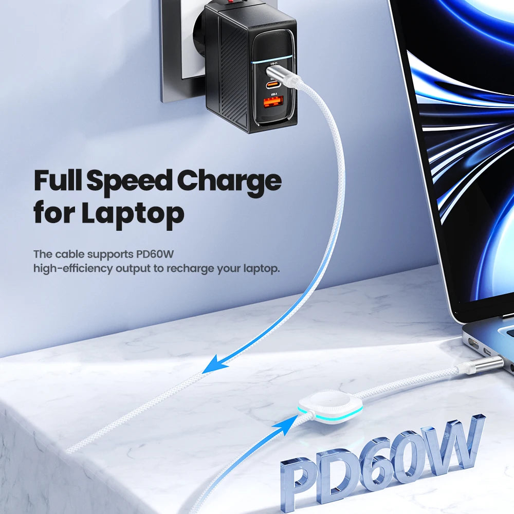 cargador inalámbrico magnético 2 en 1 para iWatch 8, 7, 6 SE, estación de carga rápida USB con Cable PD de 60W tipo C para iPhone 15, 14 - La zona Apple