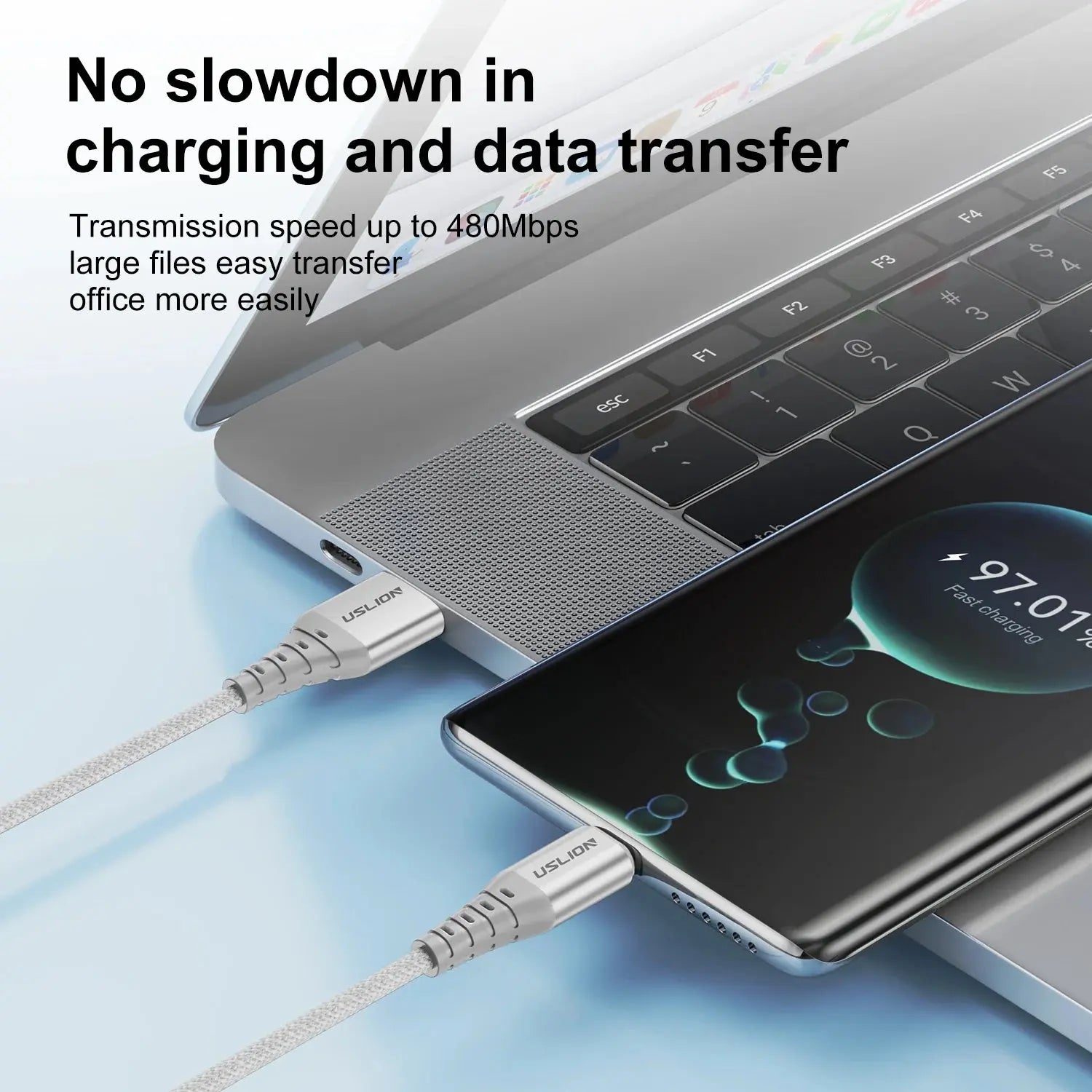 USLION-Cable de datos de carga rápida 3A tipo C para iPhone 15 Pro Max, Cable de nailon trenzado para Xiaomi 14, Oneplus, Samsung POCO 0,3/1/2M - La zona Apple