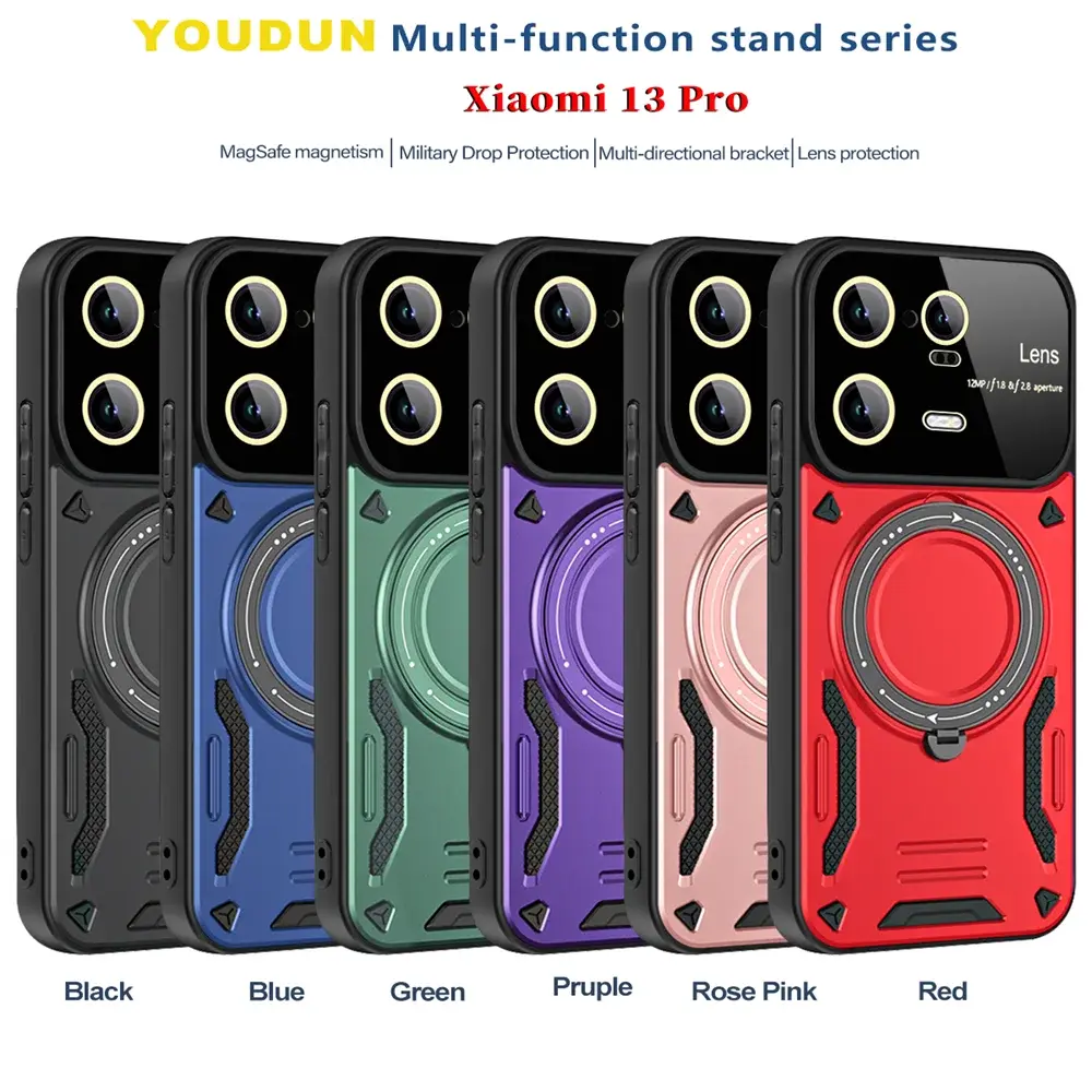YouDun-funda de teléfono para XIAOMI 13 PRO, carcasa multifuncional con anillo de soporte oculto, parachoques magnético Magsafe, PC, TPU, a prueba de golpes - La zona Apple